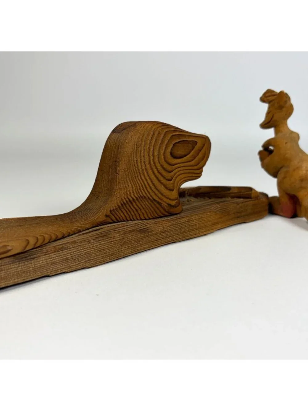 Lot of 4 Hand Carved Wooden Animal Figurines Beaver Horse Kangaroo Bird Rustic